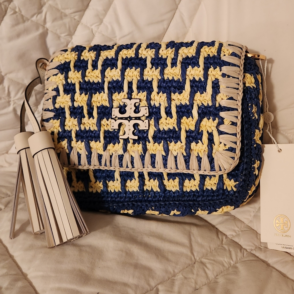 Tory Burch Thea Straw Web Flap Crossbody